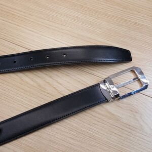 MONTBLANC Belt Mens Size 40 Black Leather Silver Buckle 116579